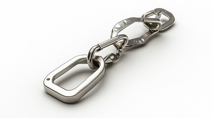 Obraz premium Three metallic carabiners linked together on a white background.