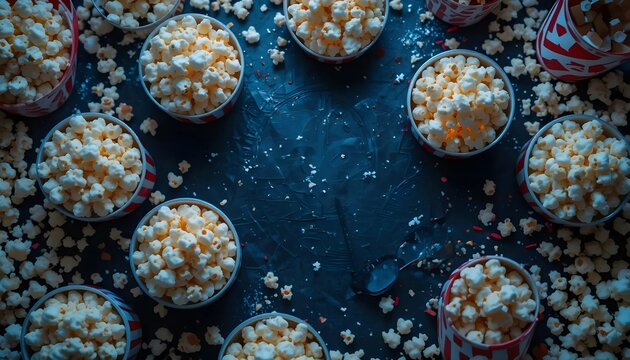Buttered Popcorn in Paper Cups on Dark Background