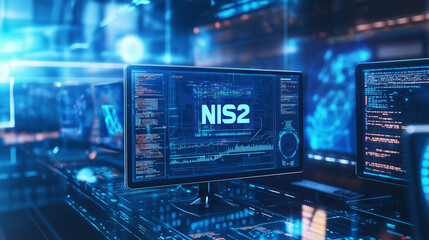 NIS2 EU Cybersecurity Directive Concept, NIS2 Compliance Cybersecurity Data Protection Digital Risk Management on Computer Screens