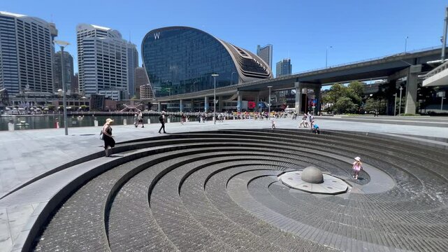 My Modern urban water fountain in Darling harbour Sydney NSW Australia