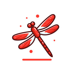 Red dragonfly with detailed wings in simple graphic style. Perfect for nature publications, summer themed designs, and insect education materials.