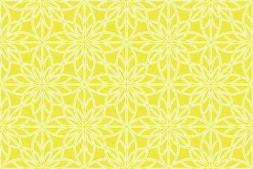 Flower geometric pattern. Seamless vector background. White and yellow ornament. Ornament for fabric, wallpaper, packaging. Decorative print