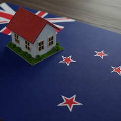 new zealand flag with building miniature