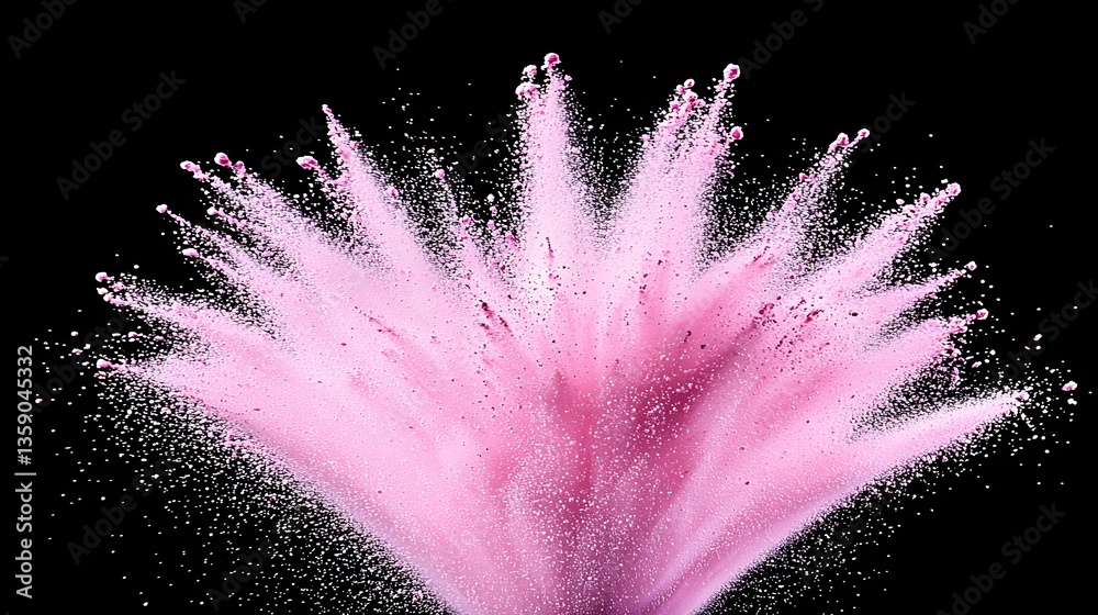Wall mural abstract pink explosion of powder particles against a black background creating a dynamic texture