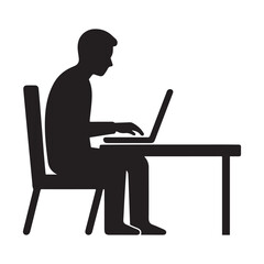 Bad Posture During Work Sitting on Chair Silhouette Illustration