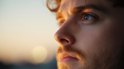 Man looking away at sunset