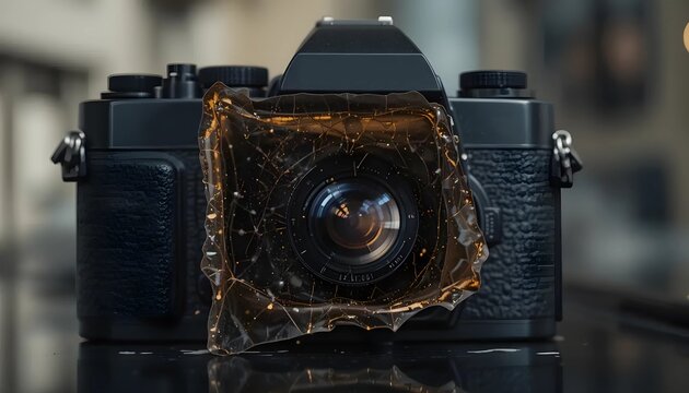 Vintage Camera with Glowing Abstract Overlay