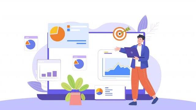 Data Analytics Man Cartoon Avtar Animation Scene looped