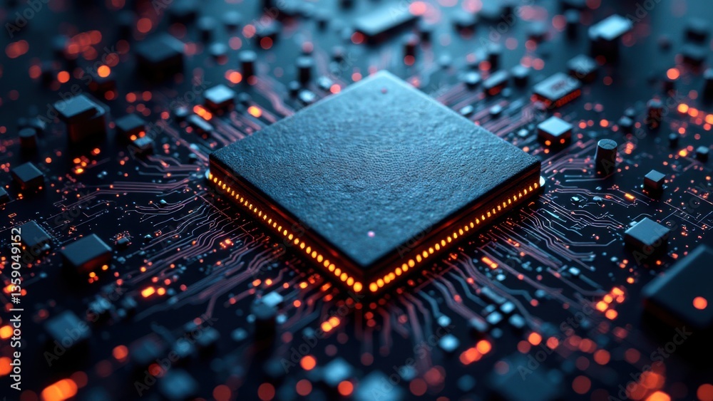 Aufkleber High-Tech Microchip on Circuit Board with Glowing Connections
