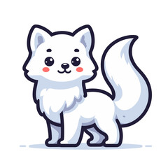 Obraz premium Adorable arctic fox cartoon with white fur, standing pose. Perfect for winter wildlife education and children's storybooks.