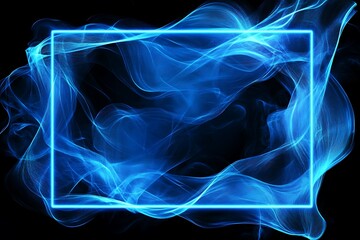 Abstract blue smoke waves in neon frame.