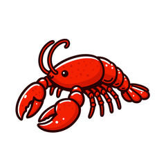 Red lobster with pincers and segmented body on white background. Ideal for seafood restaurants, marine biology education, or coastal cuisine themes.