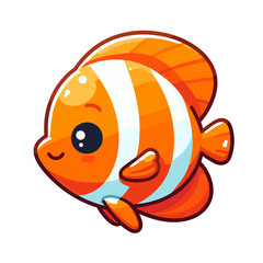 Obraz premium Clownfish with orange and white stripes on white background. Ideal for marine aquarium themes, tropical fish education, or coral reef conservation awareness.