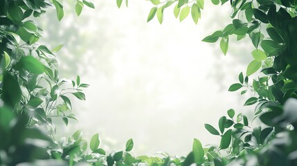 Fototapeta premium Lush Green Leaves Framing Bright Background Perfect for Nature Content