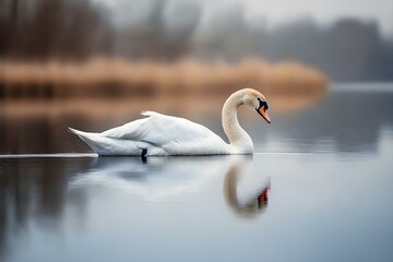 Obraz premium Tranquil Elegance: Serene Swans and Their Reflection on a Peaceful Calm Lake