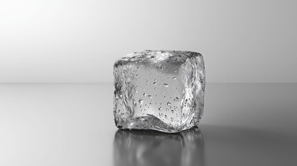 Crystal Clear Ice Cube on Reflective Surface