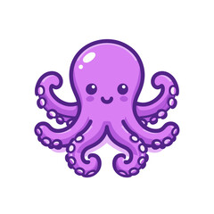 Obraz premium Adorable purple octopus with cute expression. Perfect for ocean-themed nursery decor, marine biology education for children, or underwater fantasy designs.
