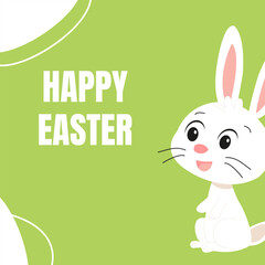 Happy Easter, vector postcard, banner, rabbits, love, on background, bunny, colored eggs, outline, inscription, Religious holiday. Vector illustration