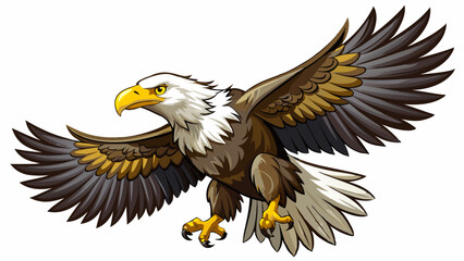 Bald eagle flying draw and paint on white background vector illustration.