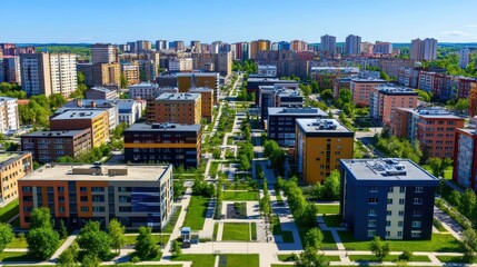Cinematic Aerial View of an Industrial District Showcasing Urban Landscape and Infrastructure