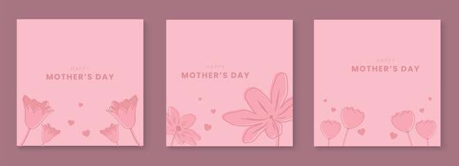 Happy Mother's Day greeting cards with flowers and hearts element. Mothers day banner template. Vector illustration