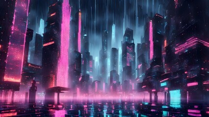 Cyberpunk Cityscape: Neon Rain Reflections