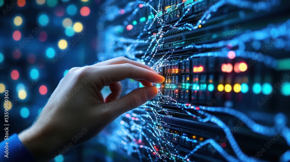 Aufkleber high-resolution shot of a network administrator's hand interacting with data