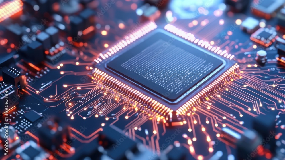 Poster close-up of glowing encrypted chip on circuit board