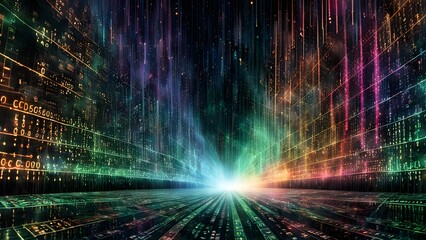 Digital Highway a Rainbow Cityscape