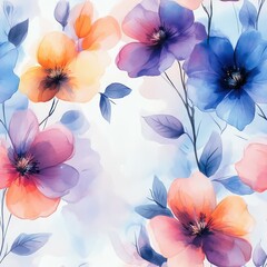 Seamless decorative watercolor flowers pattern