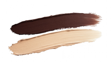 two swatches of makeup foundation one deep brown and the other a lighter beige showcasing a range of skin tones for cosmetic application