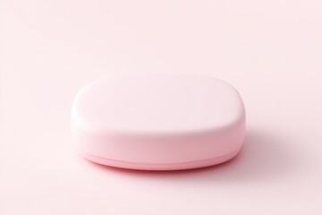 Light pink, oval-shaped soap or cosmetic container on a pastel pink background