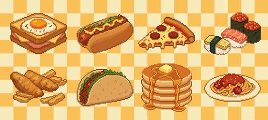 Pixel Art Food Icons Set