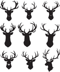 Bundle of deer heads silhoutee illustrtion vector .