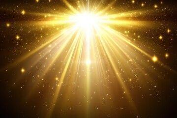 Golden Light Rays Burst With Sparkling Stars