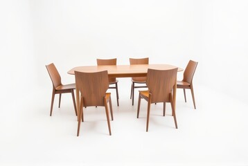 Modern Wooden Dining Set: Table and Six Chairs