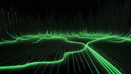 Luminous Green Data Stream Abstract Landscape