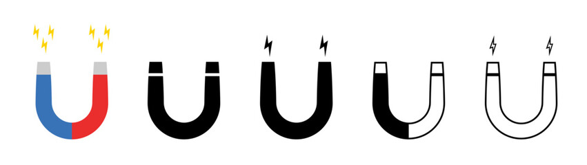 Magnet icon isolated on white. Magnet vector. Magnet logo. Horseshoe icon set.