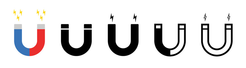 Magnet icon isolated on white. Magnet vector. Magnet logo. Horseshoe icon set.