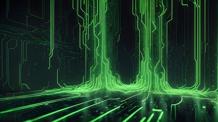 Glowing Green Circuit Board Abstract