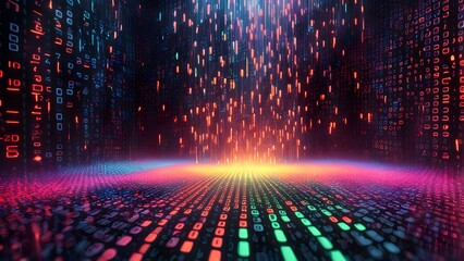 Digital Rain: Neon Binary Code Landscape