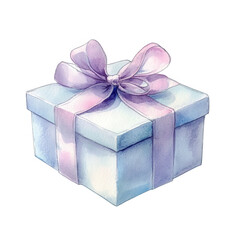 Obraz premium a beautifully wrapped gift box adorned with ribbon evoking feelings of celebration and surprise the soft watercolor style adds a whimsical touch perfect for special occasions