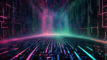 Neon Glowing Lines Futuristic Digital Corridor