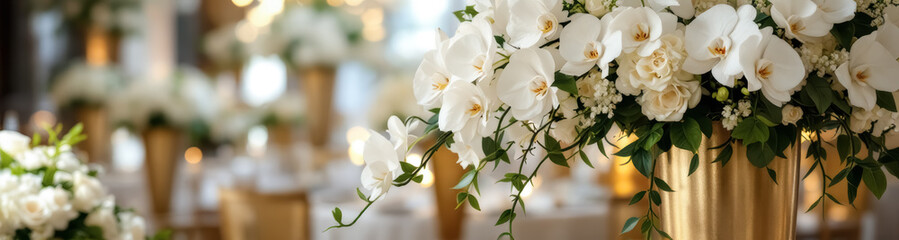 Obraz premium elegant white orchid and rose floral arrangement in gold vase