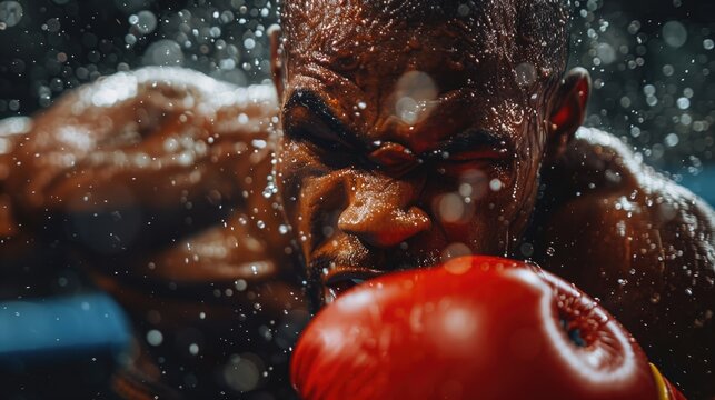 extreme closeup of a boxer being punched in the face 