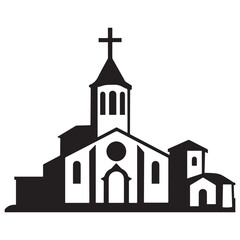 Church house vector silhouette, Christian church icon, Christian church with cross vector, Black. with white background