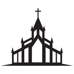 Church house vector silhouette, Christian church icon, Christian church with cross vector, Black. with white background