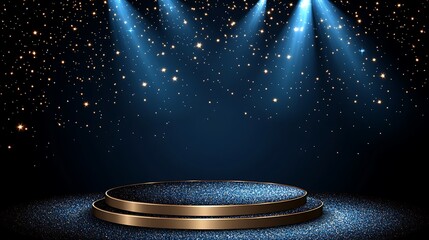 Glittering stage with spotlights.