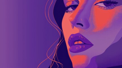 Fototapeta premium World lupus day awareness design featuring abstract artistic portrait. Horizontal banner. Copy space. Face of woman on a purple background. Autoimmune disease and immune system disorders concept