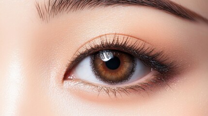 Obraz premium Close-up of a Woman's Eye with Brown Contact Lenses